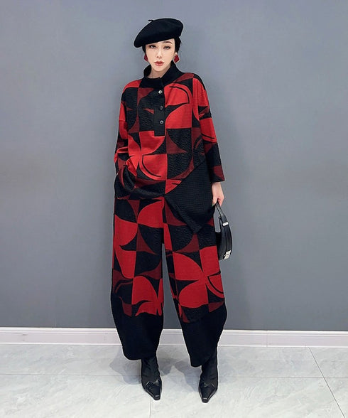 Geometric Pattern Top & Pants Co-ord